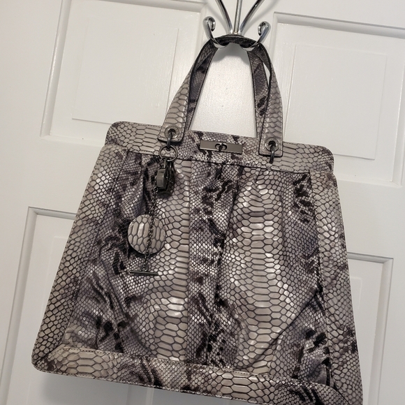EC Tosca Blu Snakprint Leather Large Satchel/Tote Grey & Black - Picture 13 of 16